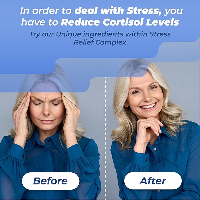 PUREHEALTH RESEARCH Cortisol Reducer & Stress Relief Supplement - Lower Cortisol Supplements for Better and Sleep with Ashwagandha, L-Theanine and Lemon Balm - Cortisol Health Manager, 1 Bottle