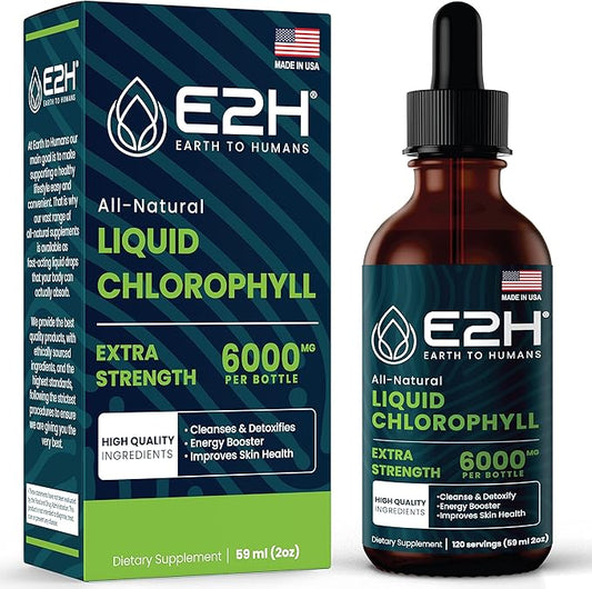 E2H Chlorophyll Liquid Drops - All-Natural Flavored Energy Booster, Immune System Support and Internal Deodorant - Vegan - Gluten Free - Non-GMO - 2 Fl Oz