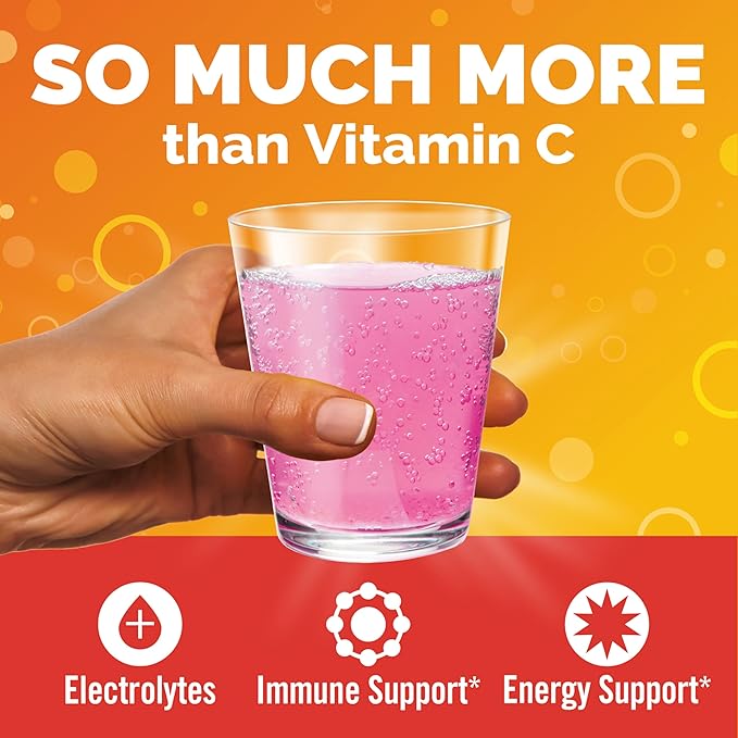 Emergen-C 1000mg Vitamin C Powder, with Antioxidants, B Vitamins and Electrolytes, Supplements for Immune Support, Caffeine Free Fizzy Drink Mix, Raspberry Flavor - 30 Count/1 Month Supply
