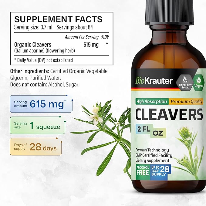 BIO KRAUTER Cleavers Tincture 2 Fl. Oz. & Goldenseal 100 Capsules