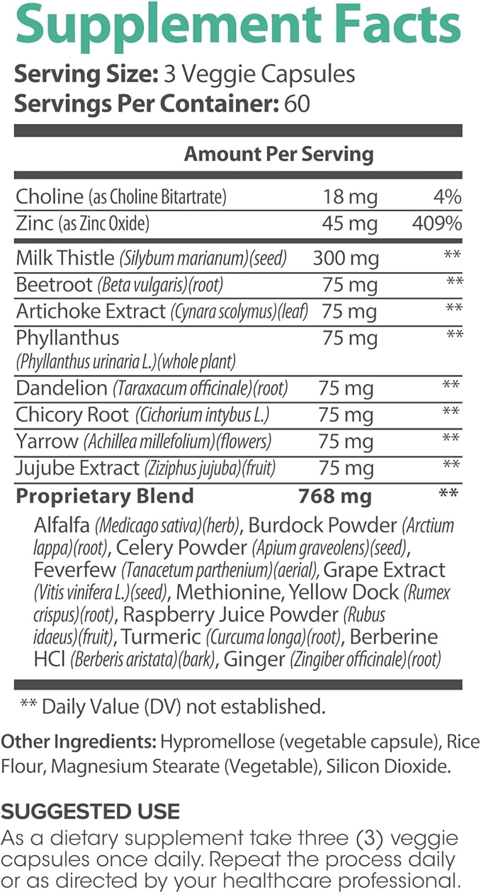 Liver Care for Women – with Milk Thistle, Dandelion, Zinc & Beetroot – Renewal Support Supplement (180 Count (Pack of 1))