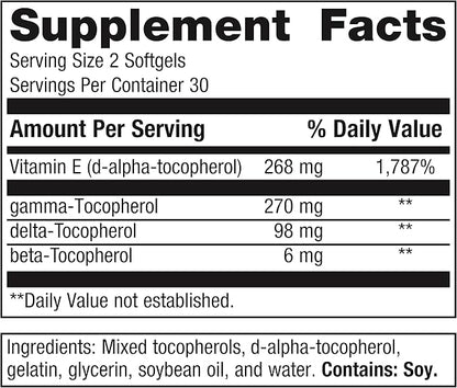 Metagenics Vitamin E Mixed Tocopherols - Antioxidants Supplement* - with Gamma-, Delta- & Beta-Tocopherols - Gluten-Free - 60 Softgels