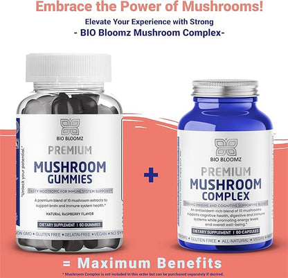 Premium Mushroom Gummies for Adults - Lion's Mane Supplement Gummy with Turkey Tail, Shiitake, Cordyceps, Reishi, Chaga, Maitake Mushroom Gummy - Energy Nootropics Brain Support Supplement