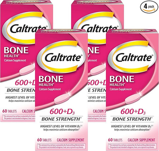 Caltrate 600 Plus D3 Calcium and Vitamin D Supplement Tablets, Bone Health Supplements for Adults - 60 Count (Pack of 4)