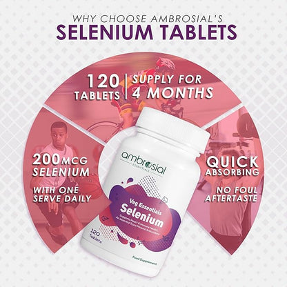 Ambrosial Selenium Selenomethionine 200mcg (Pack of 1-120 Tablets)