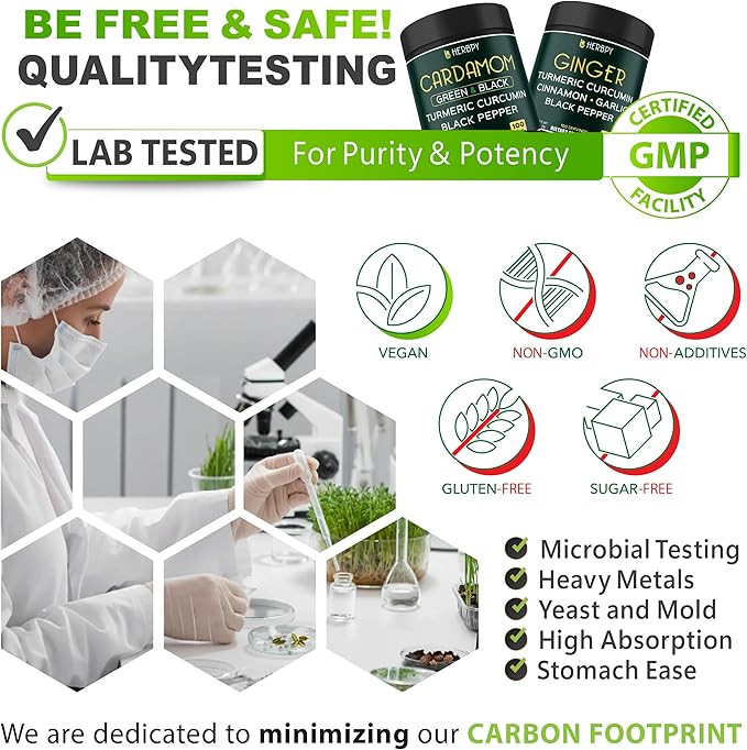 Bundle 5in1 Ginger Supplement 100 Count & 4in1 Cardamom Supplement 100 Count - Support Digestion, Heart Health and Natural Wellness