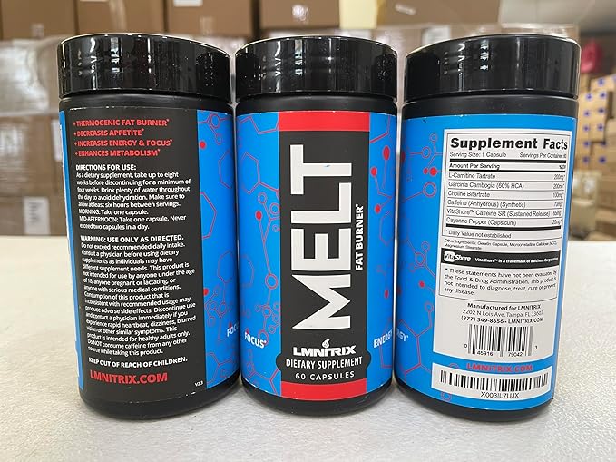 MELT - Best Thermogenic Fat Burner for Men & Women - Appetite Suppressant Pills for Fast Weight Loss - Energy Booster and Mental Focus Supplement - Diet Pills That Work - 60 caps