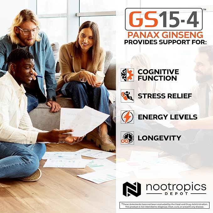 Nootropics Depot GS15-4 Panax Ginseng Extract Capsules | 200mg | 60 Count | Ayurvedic Herb | Natural Adaptogen | Supports Healthy Stress Levels