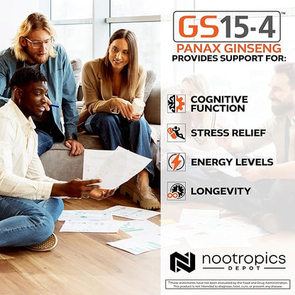 Nootropics Depot GS15-4 Panax Ginseng Extract Capsules | 200mg | 60 Count | Ayurvedic Herb | Natural Adaptogen | Supports Healthy Stress Levels