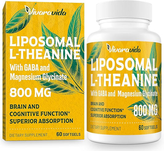 L-Theanine 800mg Supplement with GABA and Magnesium Glycinate - Natural Compound, Sleep and Relaxation (60 Softgels)