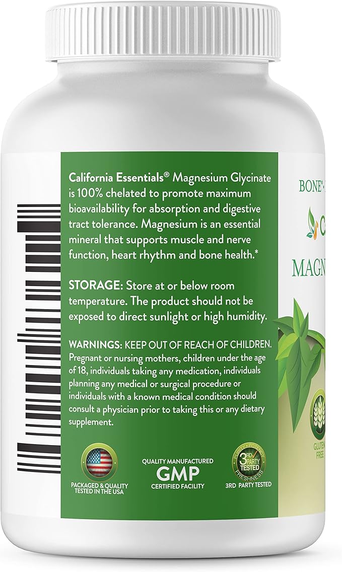 California Essentials Magnesium Glycinate 400 - Chelated, High Absorption Elemental Magnesium for Muscle Relief, Bone & Heart Support -Vegan, Non-GMO, Gluten-Free (360 Counts (Pack of 1))