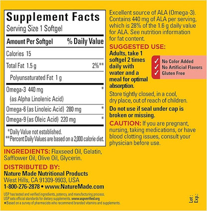 Nature Made Triple Omega 3 6 9 Supplements, Flaxseed, Safflower & Olive Oils, Fish Free Omega 3 Fatty Acid Supplement, 150 Softgels, 75 Day Supply