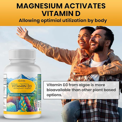 OPTIVIDA Bioavaiable Vegan Vitamin D3 4000 IU with Magnesium, Probiotics & Digestive Enzymes. Organic Vitamin D Supplement for Women & Men to Support Bone Health, Gut Health & Immune Support -60 Count