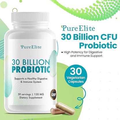 Gut Probiotic 30 Billion CFU with DE111® & 10 Strains - High Potency Probiotic Supplement for Digestive Health, Immune System Support, Enhanced Nutrient Absorption - Non-GMO, 30 Vegetarian Capsules