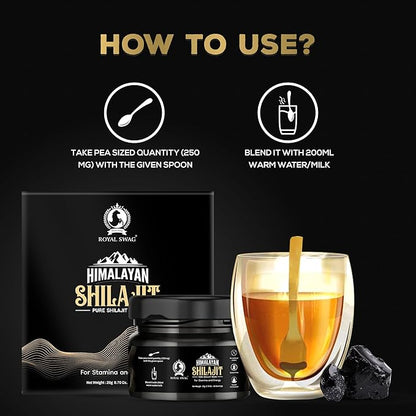 Pure Himalayan Shilajit Resin for Men and Women 20 gram / 0.07 oz (80 Servings) with 1 Serving Spoon | Pure and Natural, No Artificial Colours, Expert Formulated and Gluten Free