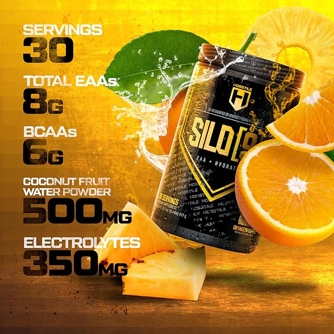HOSSTILE SILO[9] Essential Amino Acids, EAA & BCAA Powder, Electrolyte Hydration Support, Enhance Muscle Recovery, Build Lean Muscle, Pre or Post Workout Drink, Orange Pineapple, 30 Servings
