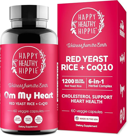Red Yeast Rice with CoQ10 Supplement 1200 mg - Supports Cholesterol Balance, Heart Health & Circulation - Antioxidant Support with Coenzyme Q10 - Non-GMO, Vegan, 60 Ct