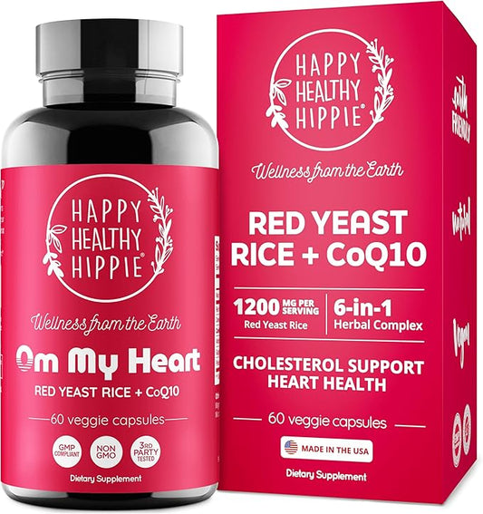 Red Yeast Rice with CoQ10 Supplement 1200 mg - Supports Cholesterol Balance, Heart Health & Circulation - Antioxidant Support with Coenzyme Q10 - Non-GMO, Vegan, 60 Ct