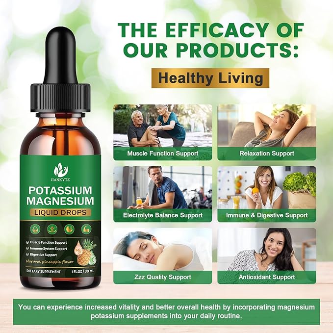 (2 Pack) Potassium Magnesium Supplement for Immune Health & Muscle Support, High Absorption, Triple Magnesium Complex with Glycinate, Taurate, Citrate and Potassium, Pineapple Flavour, 1 Fl Oz