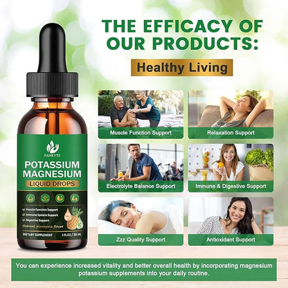 (2 Pack) Potassium Magnesium Supplement for Immune Health & Muscle Support, High Absorption, Triple Magnesium Complex with Glycinate, Taurate, Citrate and Potassium, Pineapple Flavour, 1 Fl Oz