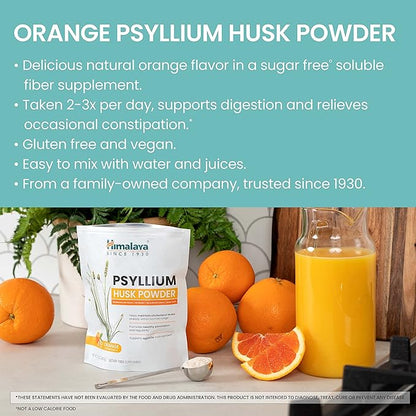 Himalaya Orange Psyllium Husk Powder, Daily Fiber Supplement for Regularity & Digestive Support, Sugar Free, Gluten Free, Vegan, No Artificial Colors, Easy-to-Mix,12 oz (340 g)