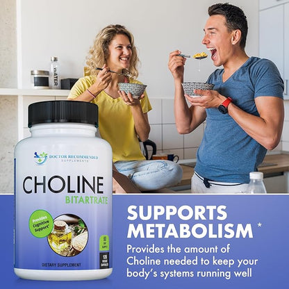 Premium Choline - 500 mg - 120 Veggie Capsules - by DOCTOR RECOMMENDED SUPPLEMENTS - Supports Cognitive Health, Memory & More