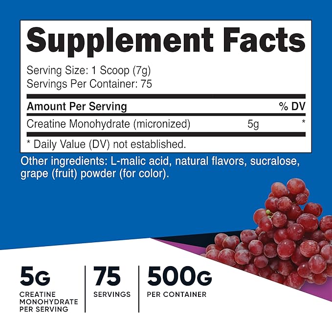 Nutricost Creatine Monohydrate Powder (Grape, 500 Gram) - Micronized Creatine Supplement - Vegan, Non-GMO, Gluten Free
