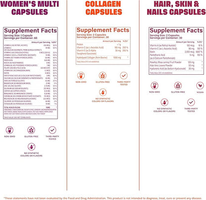 HABIT Beauty-Full Bundle - Women's Multi + Collagen + Hair Skin & Nails Supplements. Supports General Health & Wellness, Skin Hydration & Vitality, Hair & Nail Strength, Non GMO