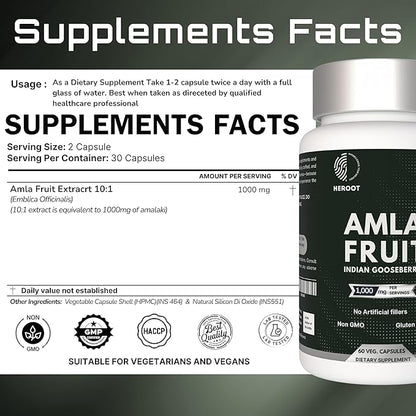 Organic Amla Capsules – Natural Vitamin C Supplement for Immunity, Skin, and Hair Health – 60 Capsules