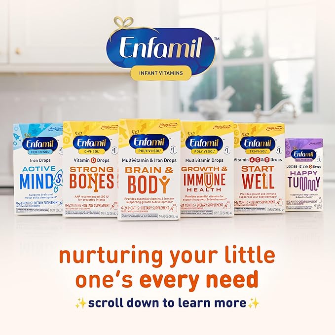 Enfamil Baby Vitamin D-Vi-Sol Vitamin D Liquid Supplement Drops for Infants, Supporting Strong Teeth & bones in Newborn Babies, Easy-to-Use, Gluten-Free, 50 mL Dropper Bottle, Pack of 3