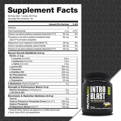NutraBio Intra Blast Bcaa Powder Amino Acid Supplement, Electrolyte & Hydration Blend, Intra, Pre Workout & Muscle Recovery, 20g Eaa Amino Acids Powder, 5g Glutamine- Blueberry Lemonade, 30 Serving