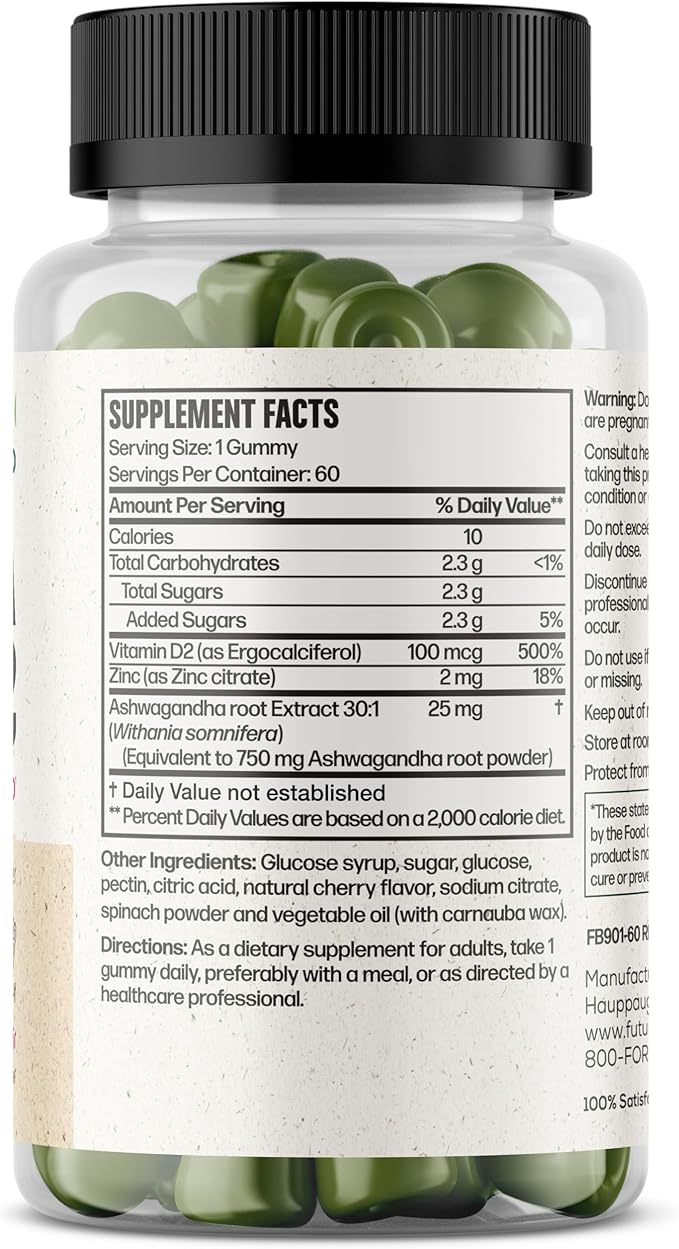 Futurebiotics Ashwagandha Gummies Stress & Mood Support - Non-GMO, 60 Vegan Cherry Flavored Gummies