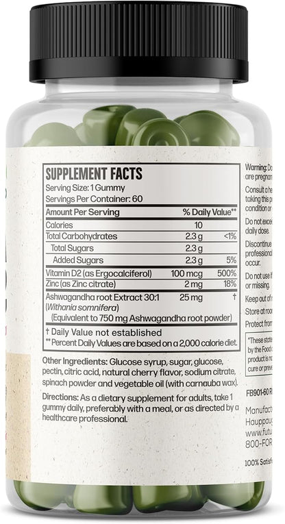 Futurebiotics Ashwagandha Gummies Stress & Mood Support - Non-GMO, 60 Vegan Cherry Flavored Gummies