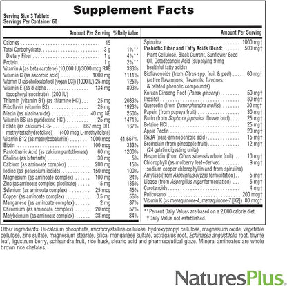 NaturesPlus Source of Life No Iron - 180 Tablets - Multi-Vitamin & Mineral Supplement - Supports Natural Energy & Overall Well-Being - Gluten Free, Vegetarian - 60 Servings