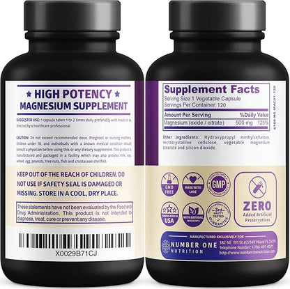 N1N Premium Magnesium Complex - High Absorption Magnesium Supplement for Women and Men to Support Regularity and Bone Health- 120 Veggie Capsules