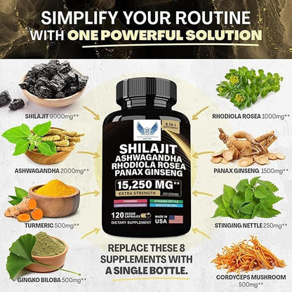 Sea Moss + Shilajit Bundle (2 Pack) – 120 Capsules Eac Sea Moss 7000mg Black Seed Oil 4000mg Ashwagandha 2000mg Ginger & Shilajit 9000mg Rhodiola Rosea 1000mg Panax Ginseng 1500mg
