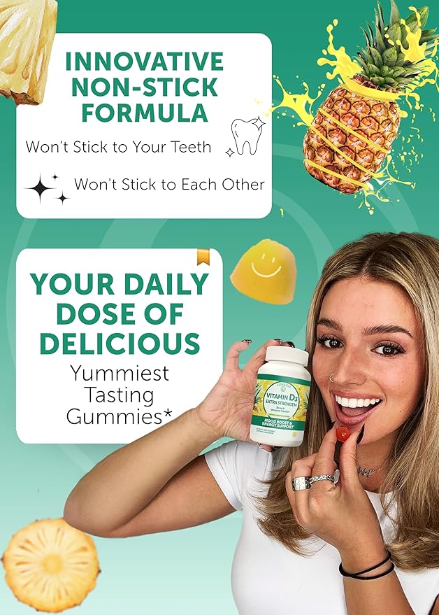 Lunakai USA Made Vitamin D3 Gummies 2000 IU - Non-GMO, Gluten-Free Vitamin D Gummies for Women & Men - Bone, Immune & Energy Support, 60ct
