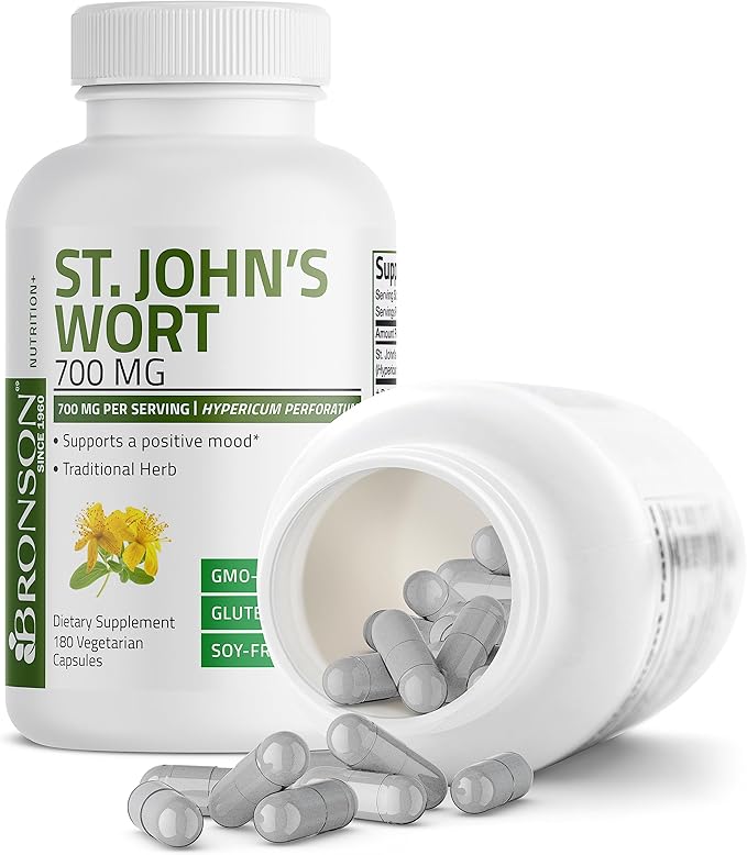 Bronson St. John's Wort 700 MG per Serving Hypericum Perforatum Supports a Positive Mood - Non-GMO, 180 Vegetarian Capsules