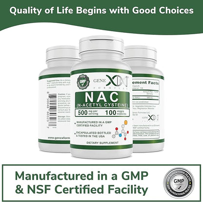 Genex Formulas NAC 500mg (100 Capsules) N-Acetyl Cysteine, Supports Liver Health - Non-GMO, Gluten Free, Vegan (3 Month Supply)
