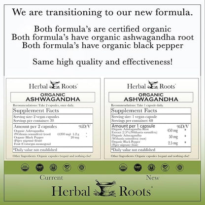Herbal Roots Ashwagandha Capsules | Extra Strength 1,000mg per Serving | Ayurvedic for Overall Health for Men and Women | 60 Vegan Capsules