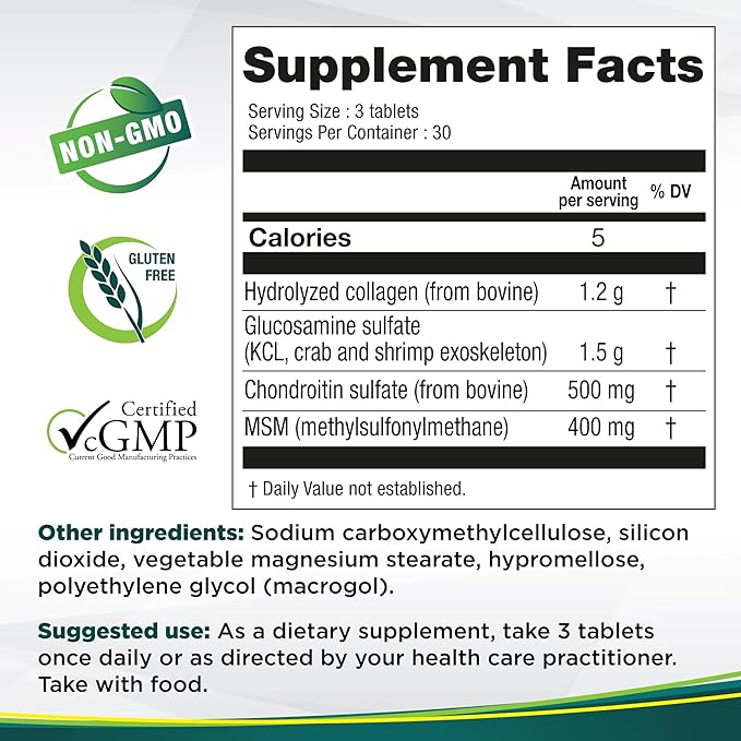 Genacol Optimum – Glucosamine, Chondroitin, MSM and Ultra-Hydrolyzed Collagen Tablets, Maintains Healthy Joints, Protects & Lubricate Cartilage, 90 Tablets (30-Day Supply)