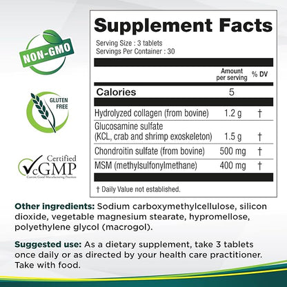Genacol Optimum – Glucosamine, Chondroitin, MSM and Ultra-Hydrolyzed Collagen Tablets, Maintains Healthy Joints, Protects & Lubricate Cartilage, 90 Tablets (30-Day Supply)