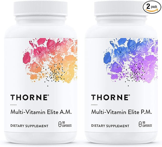 THORNE Multi-Vitamin Elite - Daily Nutritional Supplement - AM Formula Supports Cellular Energy Production and PM Formula Supports Restful Sleep* - Gluten-Free, Dairy-Free - 180 Capsules - 30 Servings