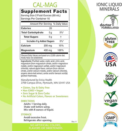 Liquid Ionic Calcium Magnesium Supplement (32oz) Healthy Bones, Hair, Nails and Body. Doctor Formulated. Zero Calories. Zero Sugar. by Eniva Health.