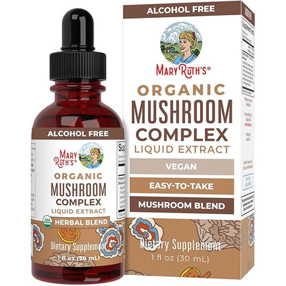 MaryRuth Organics USDA Mushroom Complex | Herbal Liquid Drops | Supplement | Lion's Mane | Reishi Mushroom | Shiitake Mushrooms | Non-GMO | Vegan | Alcohol Free Tincture | 30 Servings