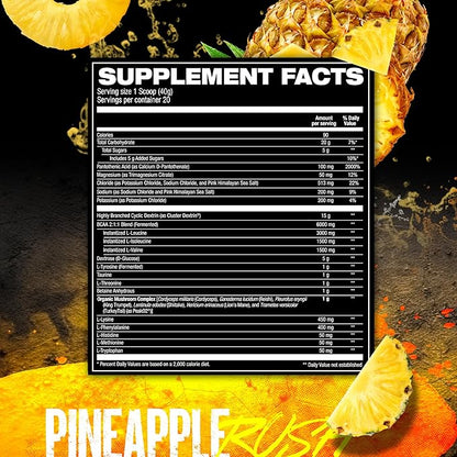 HOSSTILE Intra[R3] Intra Workout Powder, Intra Workout Carb, EAA & BCAA Drink, Enhance Energy & Endurance, Improve Muscle Recovery, Build Lean Muscle, Pineapple Rush, 20 Servings
