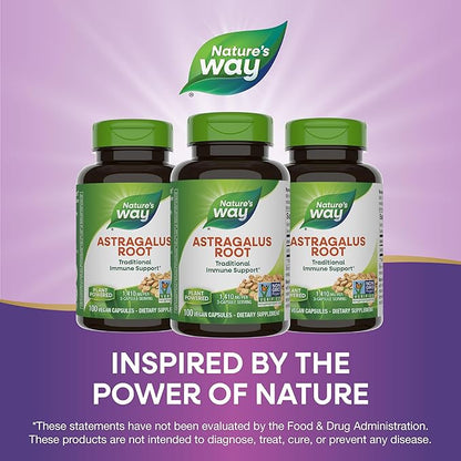 Nature's Way Astragalus Root, Traditional Immune Support*, 1,410 mg per 3-Capsule Serving, Non-GMO Project Verified, Vegan, 100 Capsules (Packaging May Vary)