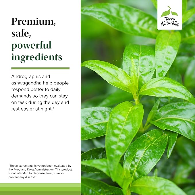 Terry Naturally Andrographis and Ashwagandha - Immune System Support Supplement - Support Energy & Healthy Stress Response - Energy Support Supplement - 60 Capsules (60 Servings)