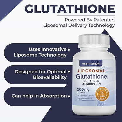 Liposomal Glutathione Non-GMO, Gluten Free 500mg Supplement - May Provide Immune Support, Liver Detox, Brain Health and Heart Health - 60 Glutathione Capsules
