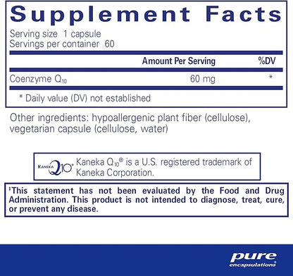 Pure Encapsulations CoQ10 60 mg | Coenzyme Q10 Supplement for Energy, Antioxidants, Brain and Cellular Health, Cognition, and Cardiovascular Support* | 60 Capsules